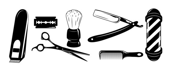 Vector barbershop set. Isolated illustration on a white background. - obrazy, fototapety, plakaty