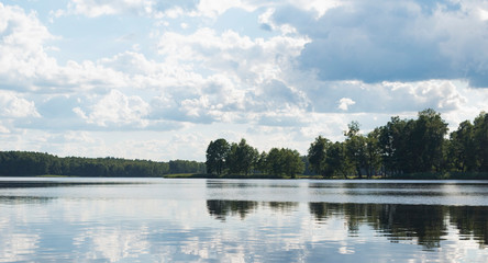 Landscape image of a forest lake