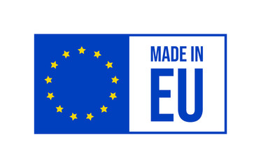 Made in EU icon. Export production symbol. Product created in European Union sign. Flat icon on white background. Vector