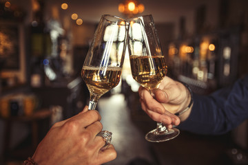 Prosecco champagne cheers two glasses friends toasting celebrate 