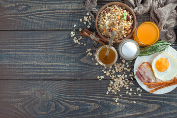 Healthy breakfast on an old background