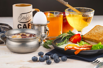 Healthy breakfast on an old background