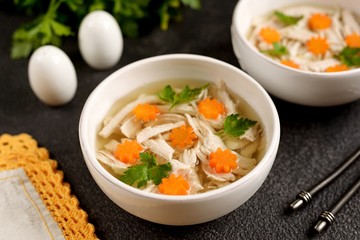 Jellied turkey breast with carrots and parsley. Healthy homemade food.