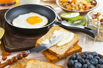 Healthy breakfast on an old background