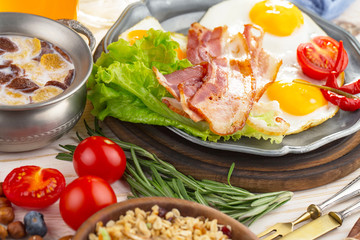 Healthy breakfast on an old background