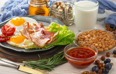 Healthy breakfast on an old background