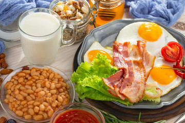 Healthy breakfast on an old background