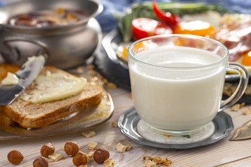 Healthy breakfast on an old background