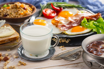 Healthy breakfast on an old background