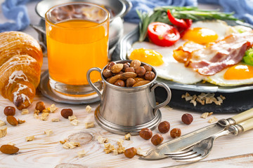 Healthy breakfast on an old background