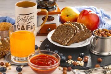 Healthy breakfast on an old background