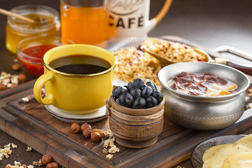 Healthy breakfast on an old background