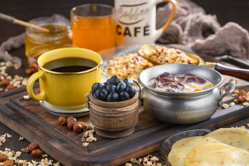 Healthy breakfast on an old background