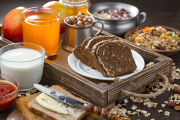 Healthy breakfast on an old background