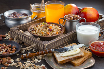Healthy breakfast on an old background