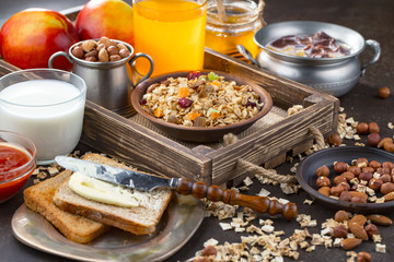 Healthy breakfast on an old background