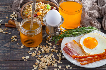Healthy breakfast on an old background