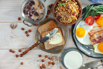 Healthy breakfast on an old background