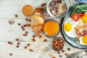 Healthy breakfast on an old background