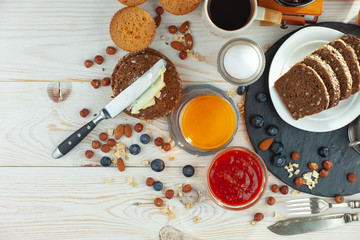 Healthy breakfast on an old background