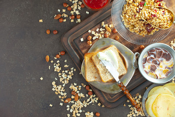 Healthy breakfast on an old background