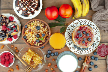 Healthy breakfast on an old background