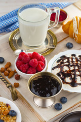 Healthy breakfast on an old background