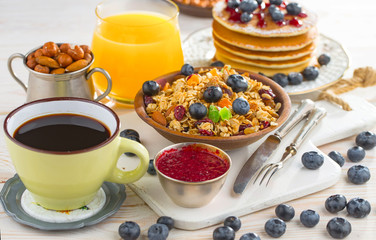 Healthy breakfast on an old background