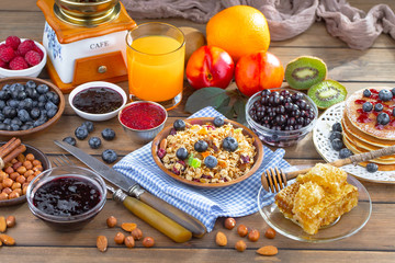 Healthy breakfast on an old background