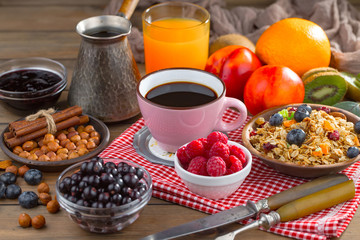 Healthy breakfast on an old background