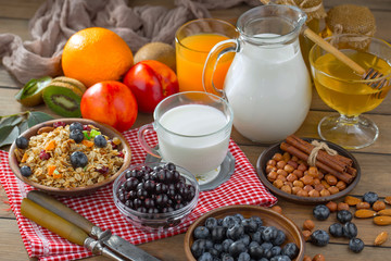 Healthy breakfast on an old background