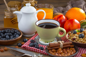 Healthy breakfast on an old background