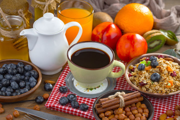 Healthy breakfast on an old background