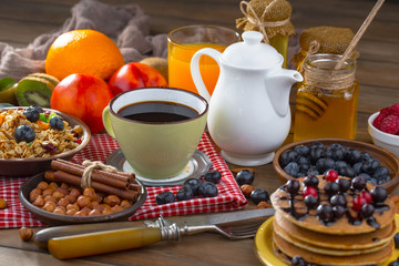 Healthy breakfast on an old background. The concept of tasty and healthy food.