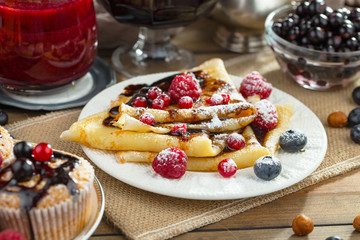 Healthy breakfast on an old background. The concept of tasty and healthy food.