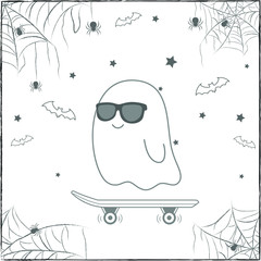 happy Halloween scary and spooky drawing sketch for coloring