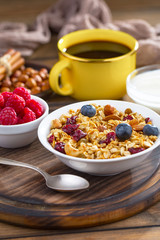 Healthy breakfast on an old background