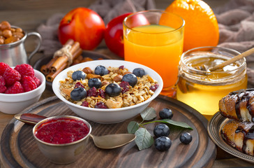 Healthy breakfast on an old background