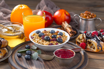 Healthy breakfast on an old background
