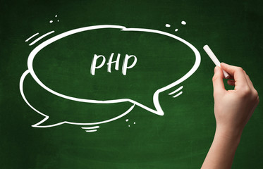 Hand drawing PHP abbreviation with white chalk on blackboard