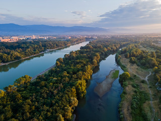 Maritsa River passing near the city of Plovdiv, Bulgaria