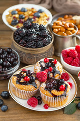 Healthy breakfast on an old background. The concept of tasty and healthy food.