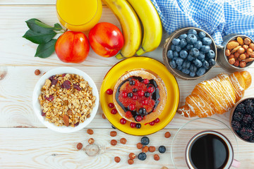 Healthy breakfast on an old background