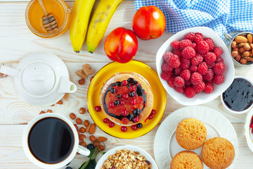 Healthy breakfast on an old background