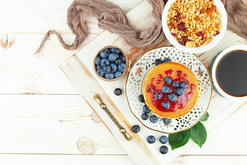 Healthy breakfast on an old background