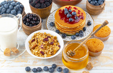 Healthy breakfast on an old background