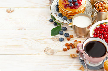 Healthy breakfast on an old background. The concept of tasty and healthy food.