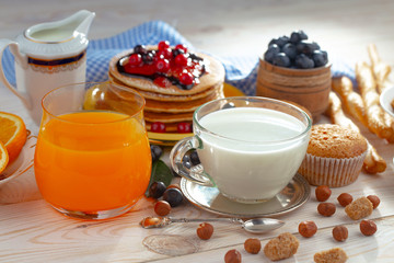 Healthy breakfast on an old background