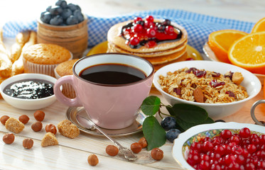 Healthy breakfast on an old background