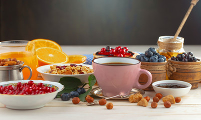 Healthy breakfast on an old background